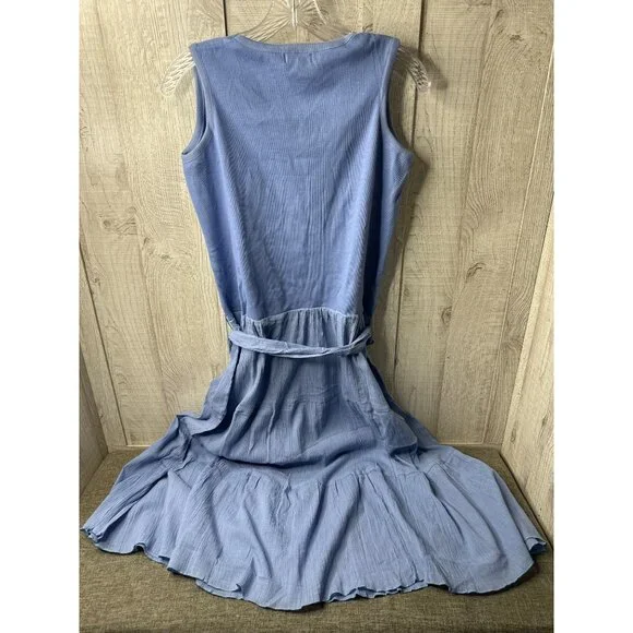 Collection Eighteen Sleeveless Light Blue Maxi Dress Tie Waist & Ruffled Hem - Picture 2 of 6